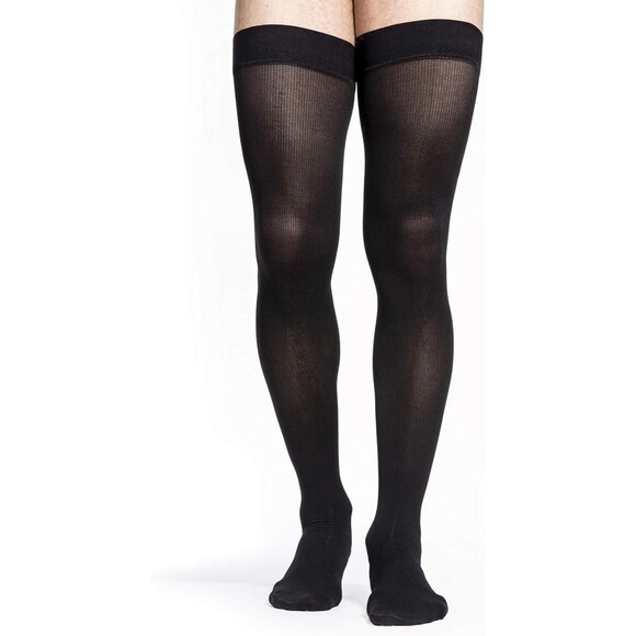 SIGVARIS Men’s Style Microfiber 820 Closed Toe Thigh-Highs 30-40mm - Black - Picture 1 of 6